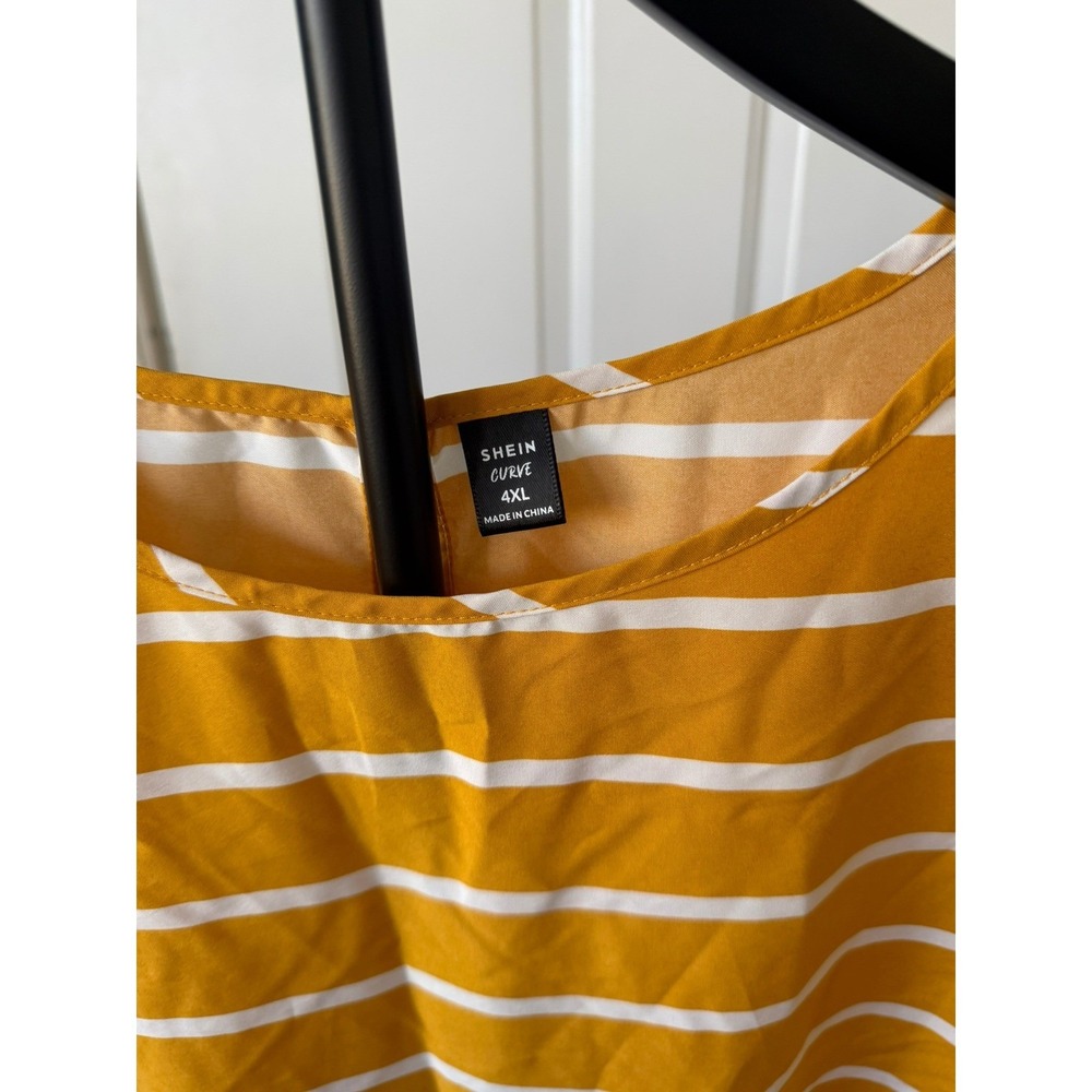 SHEIN Curve Womens 4XL Striped‎ Blouse Bundle Teal Yellow Short Sleeve Tops 2pk - Picture 4 of 6